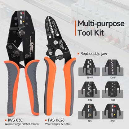 iCrimp Ratchet Crimping Tool Set with Quick Change Jaws AWG 20-2