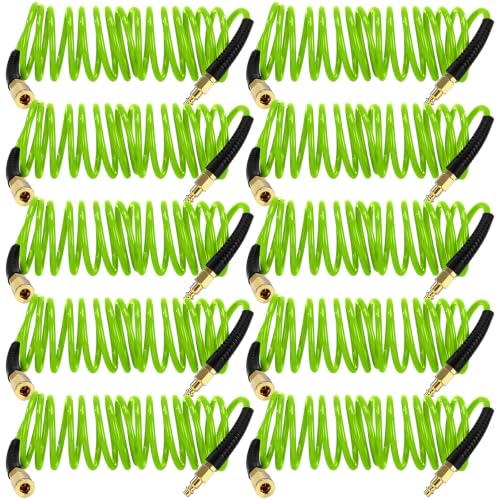 Flutesan 10 Pack 1/4 in x 10 ft Recoil Air Hose with Quick Coupler, Green - color: Green