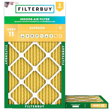 Filterbuy 8x20x1 Air Filter MERV 11 Pet & Allergy Defense (2-Pack) - size: 8x20x1