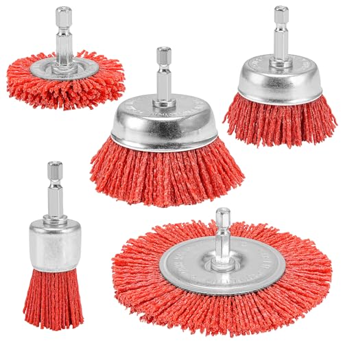 Nylon Abrasive Wire Cup Brush Wheel Set 5Pack , Drill Attachments