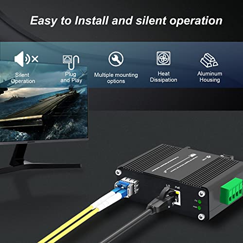 E-link Industrial Gigabit 60W PoE Media Converter Hardened Ultra PoE++ Ethernet Fiber Media Converter 100/1000Base-SX SFP Din Rail Mount Aluminum Housing -40 75 C