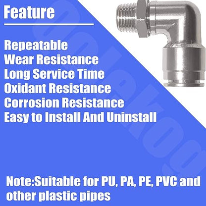 Pneumatic Push To Connect Fittings Heavy Duty Elbow 1/2 inch Tube OD x 1/4" NPT Male Thread Nickel Plated Copper PL-1/2-N2 (5Pcs) - size: 1/2" OD x 1/4" NPT