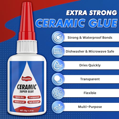 Ceramic Glue 1.23OZ, Ultra Strong Waterproof Heat-Resistant Clear Adhesive