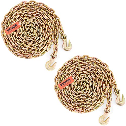 VEVOR 2 Pack Transport Binder Chain, 3/8" x 20' Tow Chain with Grab Hooks