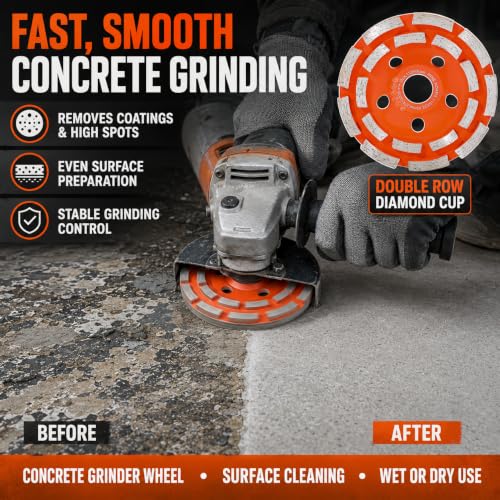4.5 Inch Double Row Diamond Cup Wheel for Concrete Grinding, 18 Segments - size: 4-1/2"(115mm)