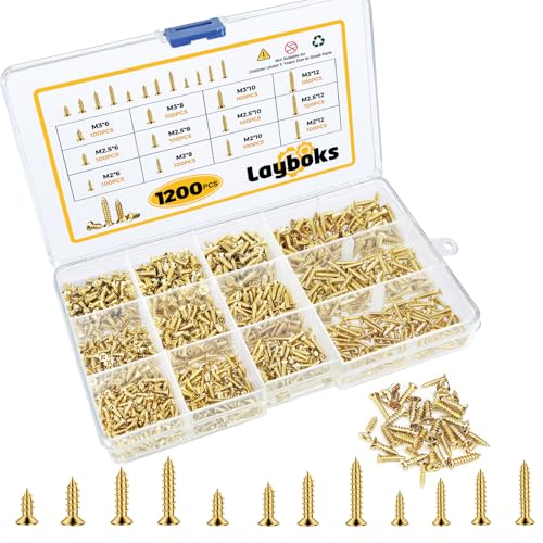 1200 Pcs Small Self Tapping Screws for Plastic and Metal, M2,M2.5,M3 Phillips Flat Head Small Screws,Golden Carbon Steel Tiny Screws Assortment Kit for Woodworking,DIY - color: Gold 1200Pcs M2-M3 Phillips Flat Head Screws