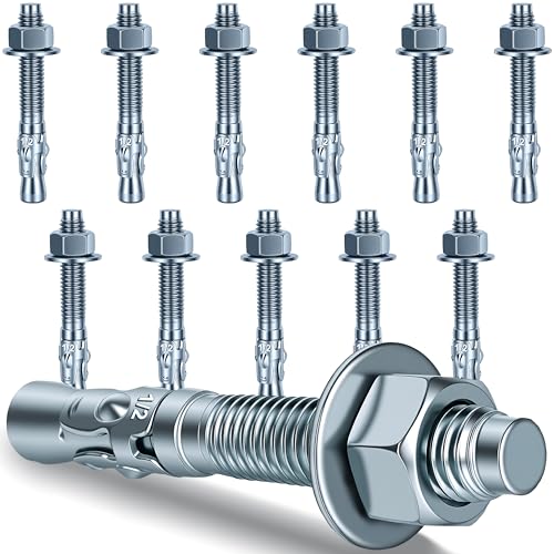 1/2 x 3-3/4 inch Wedge Anchors, 12 pcs Concrete Screw and Anchor Kit, Galvanized Concrete Anchors, Concrete Wall Anchors and Brick Anchors, Suitable for Concrete Floors and Walls - size: 1/2 x 3-3/4In