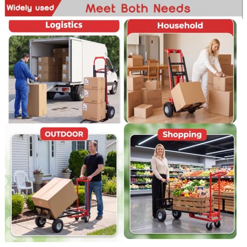 4-in-1 Convertible Hand Truck Dolly, 1000 LBS Heavy Duty Steel Moving Cart, Multi-Position Folding Utility Cart for Warehouse, Industrial and Home Moving, Red - color: Red-1