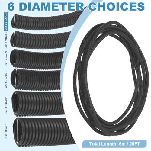 MECCANIXITY Plastic Split Wire Loom Tubing 1/4"(6.5mm) ID 20FT(6m), Black - color: Black, size: 1/4"(6.5mm) ID x 20FT(6m)