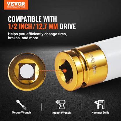 VEVOR 9-Piece Lug Nut Impact Socket Set 1/2 Inch Drive, Metric and SAE, 6-Point, CR-MO, Deep Wheel Protector Impact Socket Set With Storage Case and Extension Bar for Auto Repair - size: 1/2" 9PCS