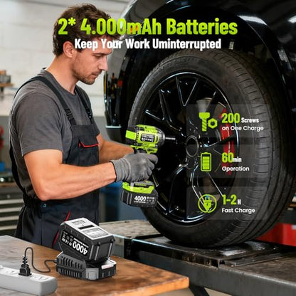 Robustrue Cordless Impact Wrench, 590Ft-lbs (800N.m) Brushless 1/2 inch, 2800RPM High Torque Impact Gun, 2x 4.0Ah Battery, Charger, 4 Sockets, Electric Impact Wrench for Car Home - size: 800N.m