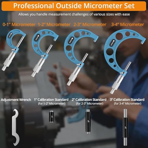 Neoteck 0-4"/0.0001" 4PCS Outside Micrometer Set Hardened Steel Micrometer - size: 0-4"-4Pcs