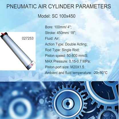 INTBUYING Air Cylinder Pneumatic Standard Cylinder Aluminum Alloy Magnetic Rod Dual Action Single Rod-SC 100 x 450 PT Bore:4" Stroke:18" - size: SC 100 x 450 PT Bore:4" Stroke:18"