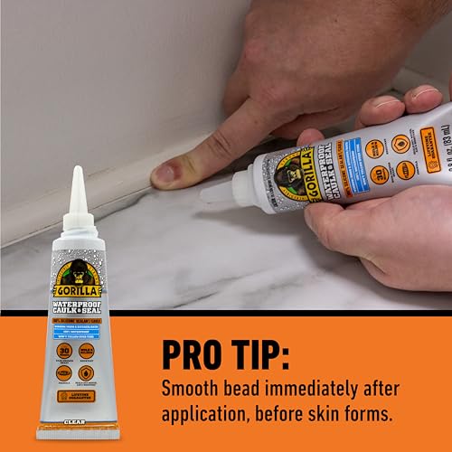 Gorilla 100% Silicone Caulk, 2.8 oz, 10 Year Mold Resistant, Clear, 2-Pack - color: Clear, size: 2 - Pack
