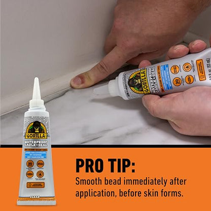 Gorilla 100% Silicone Caulk, 2.8 oz, 10 Year Mold Resistant, Clear, 2-Pack - color: Clear, size: 2 - Pack