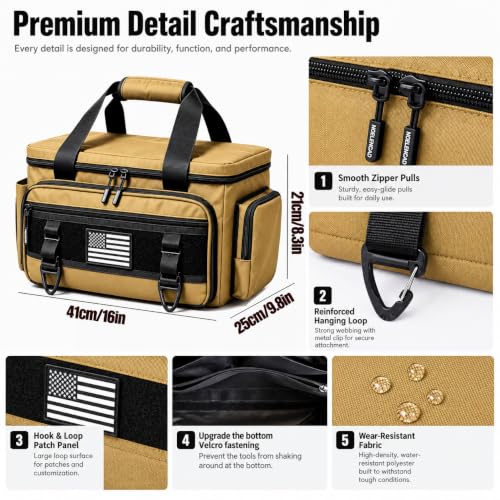 Tool Bag with Anti-friction Bottom, Durable Handle Tool Bags for Men with Shoulder Strap Tactical Range Bag, Multi-purpose Work Tote for Repairman, Carpenters, Handyman. (Coyote Brown) - color: Coyote Brown