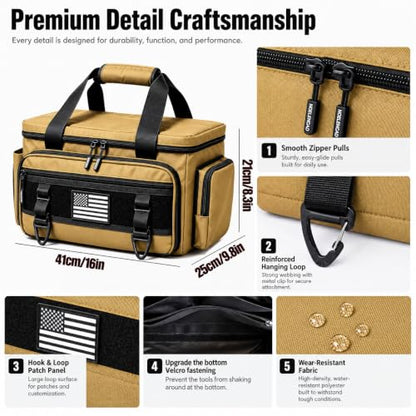 Tool Bag with Anti-friction Bottom, Durable Handle Tool Bags for Men with Shoulder Strap Tactical Range Bag, Multi-purpose Work Tote for Repairman, Carpenters, Handyman. (Coyote Brown) - color: Coyote Brown