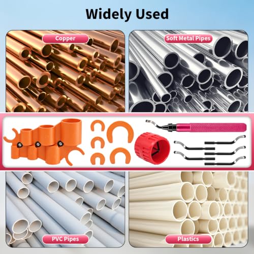 13 PCS Pipe Deburring Tool Set, Removal Tools Set for Fittings, Deburring Tool with 5 High Speed Steel Blades,Inner Outer Reamer Pipe Tubing Chamfer Tool for PVC PEX Copper Aluminum Pipes