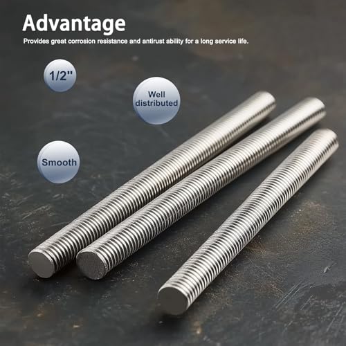 2 Pack 1/2"-13 Fully All Threaded Rod & Studs, 4" Length - size: 1/2"-13 x 4"