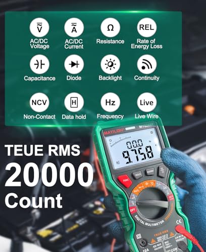 Digital Multimeter 20000 Count High Resolution True rms Multimeter 1000V DC/750V AC Voltmeter Accurately Measures Voltage Current Resistance Diodes Continuity Duty-Cycle Capacitor Temperature