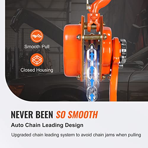 VEVOR Manual Lever Chain Hoist, 3/4 Ton 1650 lbs Capacity 5 FT Come Along, G80 Galvanized Carbon Steel with Weston Double-Pawl Brake, Auto Chain Leading & 360° Rotation Hook, for Garage Factory Dock - size: 3/4 Ton 5FT
