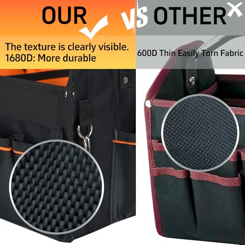 12-Inch Tool Tote Electrician Tool Bag with 34 Pockets & Removable Divider - size: 12 IN