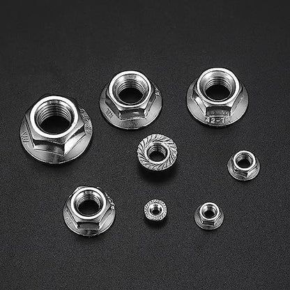 130 Pcs Stainless Steel Serrated Hex Flange Nut Kit - M3 to M12