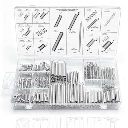 Dianrui 200PCS Spring Assortment Kit 20 Different Sizes Mini Zinc Plated Steel Compression and Extension Springs for DIY Repair Project