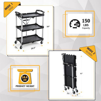 Olympia Tools 85-188 Pack-N-Roll Folding Collapsible Service Cart, 150LB Capacity, Black - color: Black, size: 150LB