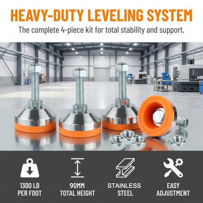 Heavy-duty Leveling Feet, M12 Thread, Set of 4(Load Capacity 5200 lb) - size: D60xM12xH50,4 Pack