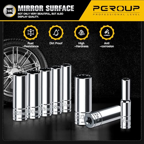 1/4 Inch Drive Socket Set - 8 Piece Metric 12-Point Deep Socket Set (6mm, 7mm, 8mm, 9mm, 10mm, 11mm, 12mm, 13mm)- Chrome Vanadium Steel with Sturdy Holder - 50BV30 - size: 1/4-12PT-8PC