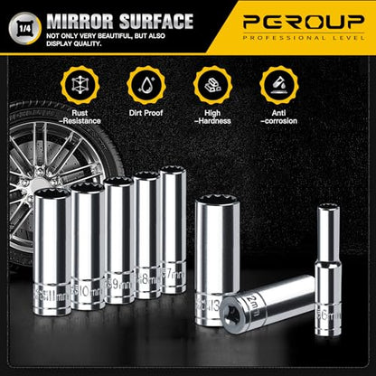1/4 Inch Drive Socket Set - 8 Piece Metric 12-Point Deep Socket Set (6mm, 7mm, 8mm, 9mm, 10mm, 11mm, 12mm, 13mm)- Chrome Vanadium Steel with Sturdy Holder - 50BV30 - size: 1/4-12PT-8PC