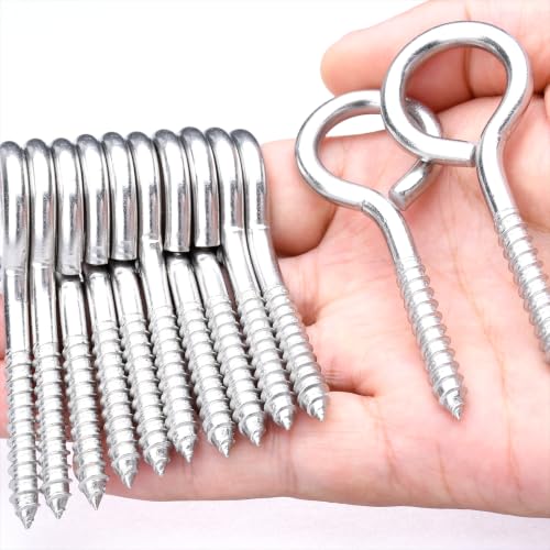 12 pcs 1/4" x 3" Screw Eye Hooks, 304 Stainless Steel Heavy Duty Bolts, M6 - size: M6-3'', 12Pcs