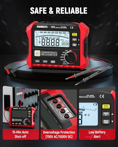 KAIWEETS Megohmmeter Insulation Tester 0.1MΩ-200GΩ 2500V DAR/PI Ohm Meter