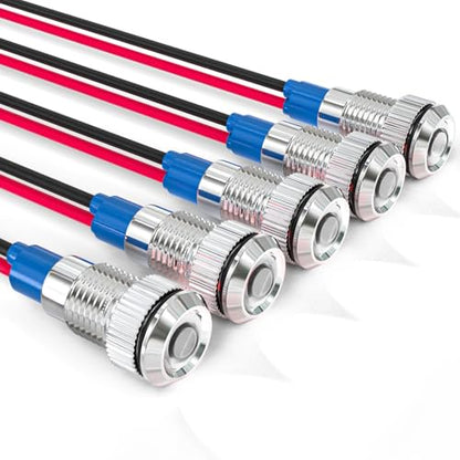 GASHER 5 PCS Energy Saving Indicator Light, LED Light 12V/24V/110V 20mA Panel Mount Light, Mounting Hole Size 8mm(5/16inch) White LED (12V) - color: White, size: 8MM（12V）
