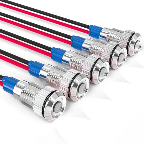 GASHER 5 PCS Energy Saving Indicator Light, LED Light 12V/24V/110V 20mA Panel Mount Light, Mounting Hole Size 8mm(5/16inch) White LED (24V) - color: White, size: 8MM（24V）