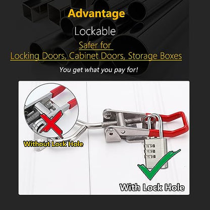 Toggle Latch Clamp 4002 with Lock Hole, 304 Stainless Steel Adjustable Heavy Duty Pull Hasp Latches For Smoker Cabinet Tool Box Case Trunk Door, 550Lbs Holding Capacity (2 Pack) - size: 4002