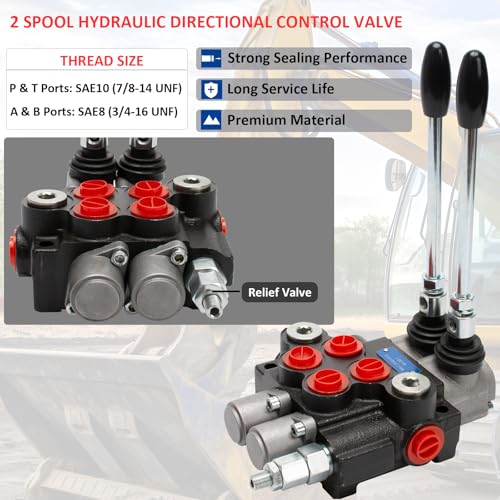 Hydraulic Directional Control Valve 2 Spool, 11GPM SAE Ports Tractor Loader Valve with Joystick Black - size: 11GPM 2 Spool 2 Joysticks