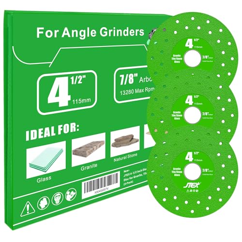 JTEX 4-1/2" Rock Slab Grinding Disc for Angle Grinder, 7/8" Arbor, Ultra-Thin Versatile for Rock, Tile, Marble, Granite, Porcelain, Masonry, Glass (3-Pack)
