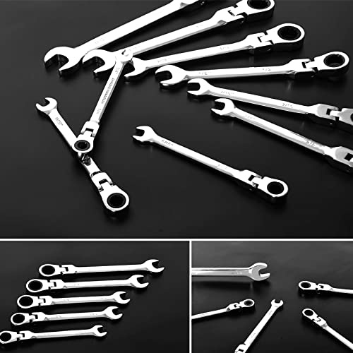 Qnkaa 8pcs Flexible Ratchet Wrenches Set SAE 5/16” to 3/4“ - size: SAE 8pcs