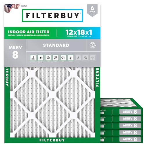 Filterbuy 12x18x1 Air Filter MERV 8 Dust & Allergy Defense (6-Pack) - size: 12x18x1