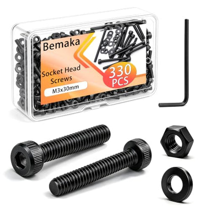 330Pcs M3 x 30mm Hex Socket Head Cap Screws with Nuts and Washers - color: BK-M3 x 30mm