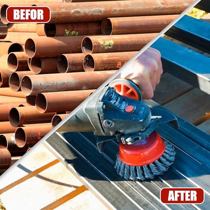 7 Pack Wire Wheel for Angle Grinder, 5/8-11UNC Threaded Arbor Wire Brush, Heavy-Duty for Rust Removal, Paint Stripping & Wood Polishing, Compatible with 4 1/2" Angle Grinder