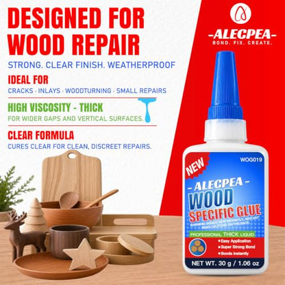 ALECPEA Wood Glue, Thick CA Glue for Wood, 30g with 3 Droppers - color: Wood Glue