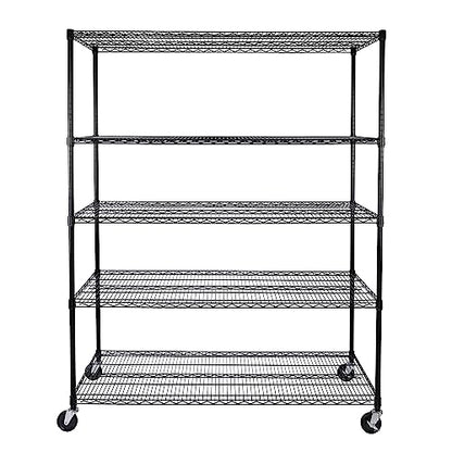 UltraDurable 5-Tier NSF Steel Wire Shelving, 60"W x 24"D x 76"H, Black - color: Black, size: 5-Tier Shelving, 60" W x 24" D