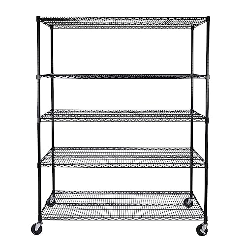 UltraDurable 5-Tier NSF Steel Wire Shelving, 60"W x 24"D x 76"H, Black - color: Black, size: 5-Tier Shelving, 60" W x 24" D