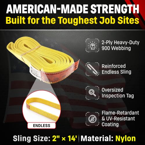 DD Sling 2" x 14' Nylon Endless Lifting Sling – USA Made - size: 2"x14'