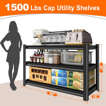Metal Storage Garage Shelving - 40" W x 16" D x 36" H Black - size: 3T-BK-40"Wx16"D