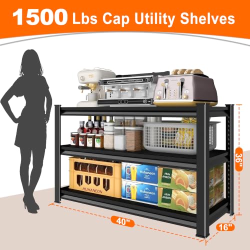 Metal Storage Garage Shelving - 40" W x 16" D x 36" H Black - size: 3T-BK-40"Wx16"D