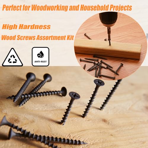 1000PCS Wood Screws Assortment Kit, Drywall Screws, Assorted Wood Screws, Phillips Flat Head Wood Screws, Screws Assortment, 13 Sizes (2-3/4'', 2'', 1-1/2'', 1-1/4'', 1'', 3/4'', 5/8'') - size: 13 Sizes - 1000PCS